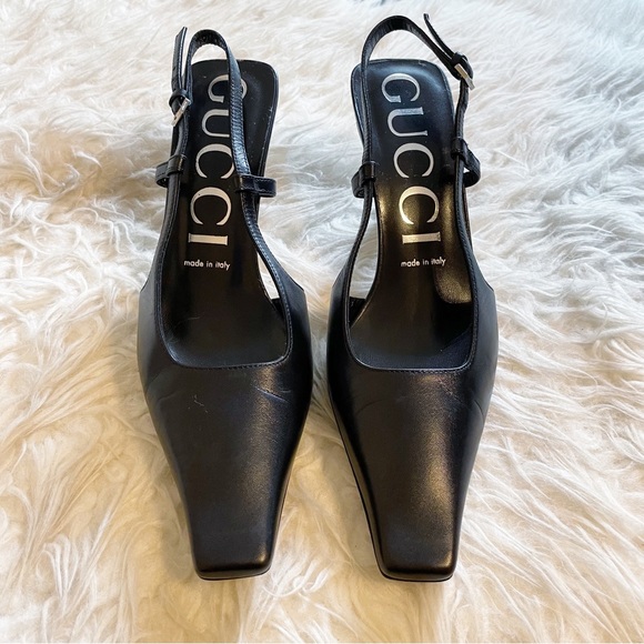 Gucci Black Leather Slingback Pump Square Toe size 38.5 - Picture 2 of 11
